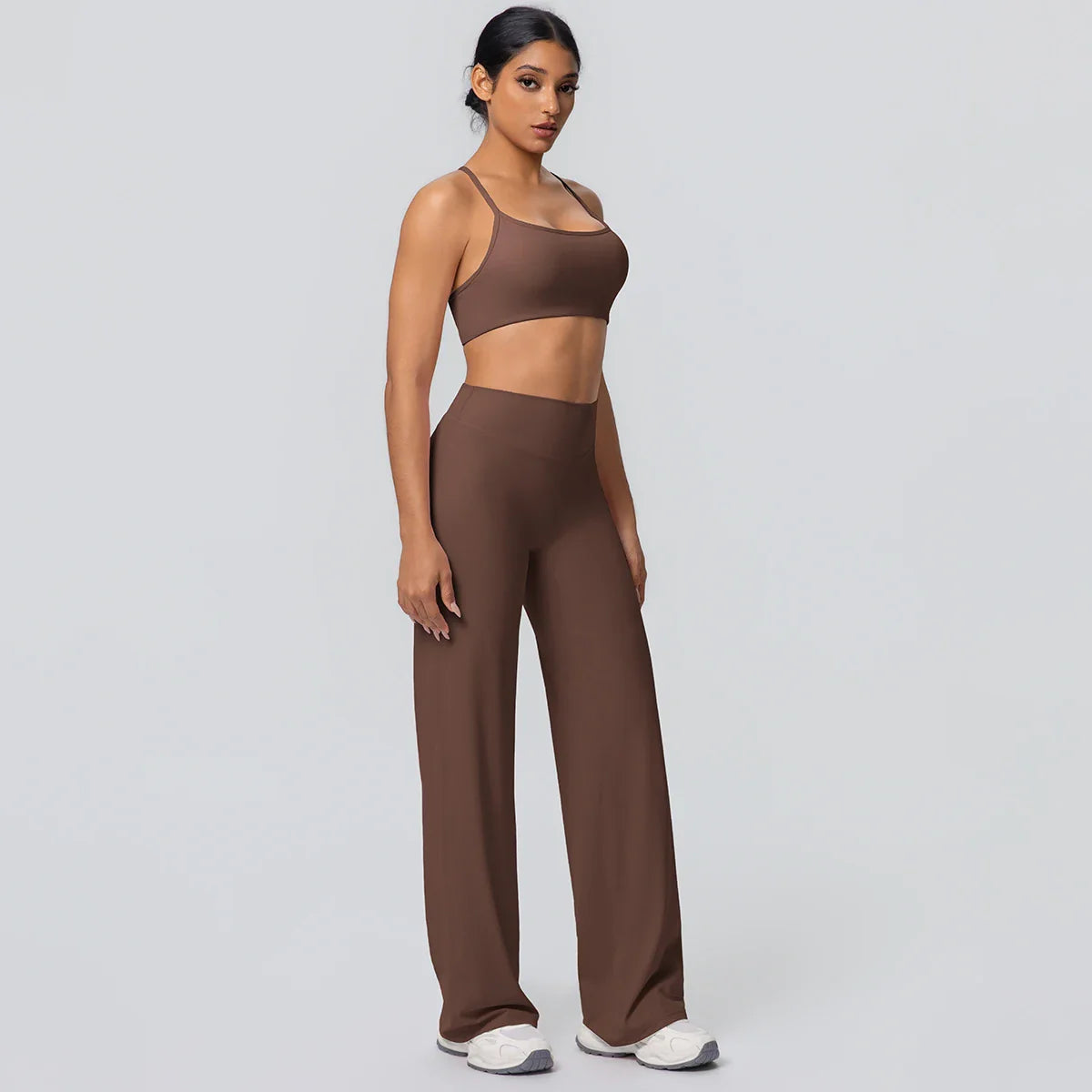 Women Gym Sports Yoga Suit Sexy Beautiful Back Yoga Underwear With Chest Pad Solid Color High Waisted Wide Leg Pants Yoga Set