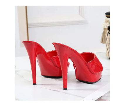 Slippers Women Summer 2022 New Black High Heels 13 CM  Color Club Sexy High Platform Thin  Party Girl Show Sandals  Size 34-43