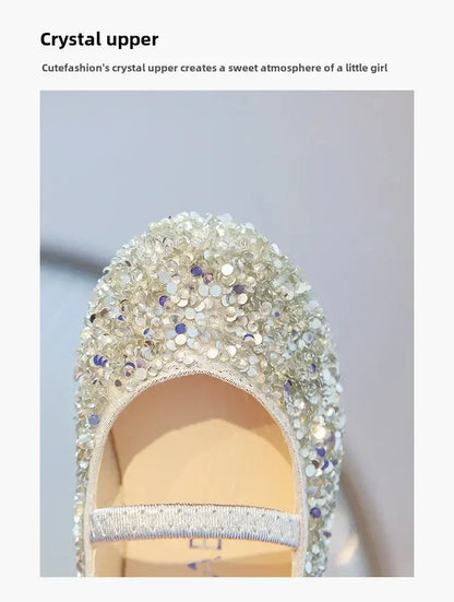 Children's 2025 new single shoe girls' fashion show sequined crystal shoes baby Baotou fashionable soft soled princess shoes