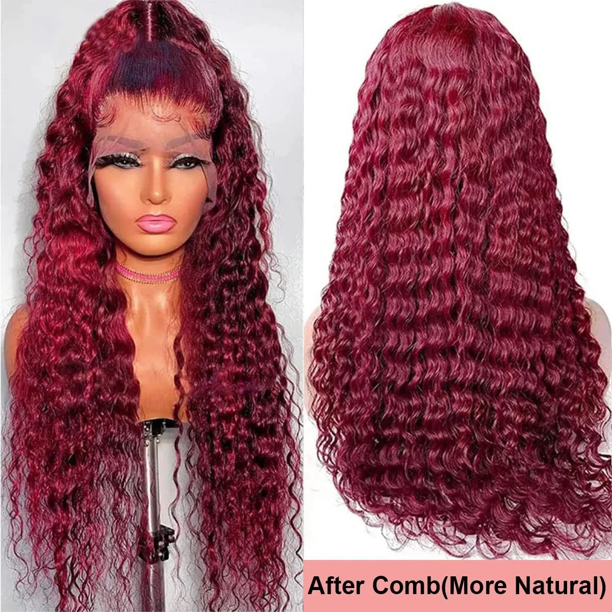 34 Inch Burgundy 13x4 Hd Lace Frontal Human Hair Wig Deep Wave Curly Wigs For Women Water Wave Colored 99j Red Lace Front Wig