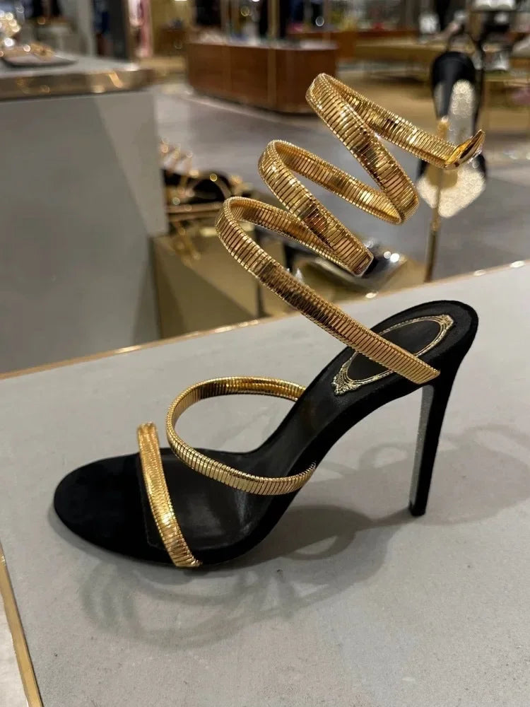 Sexy Crystal Ankle Strap Heels Sandals Women Summer Street Style Open Toe Thin High Heels Party Banquet Prom Luxury Shoe