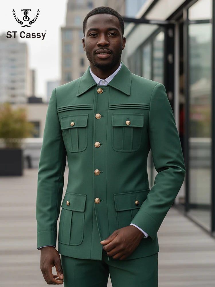 Terno masculino slim fit preto de duas peças blazer de homem de negócios casual de cor sólida com várias fivelas e vários bolsos de ajuste clássico
