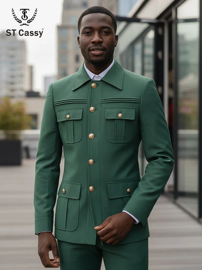 Terno masculino slim fit preto de duas peças blazer de homem de negócios casual de cor sólida com várias fivelas e vários bolsos de ajuste clássico