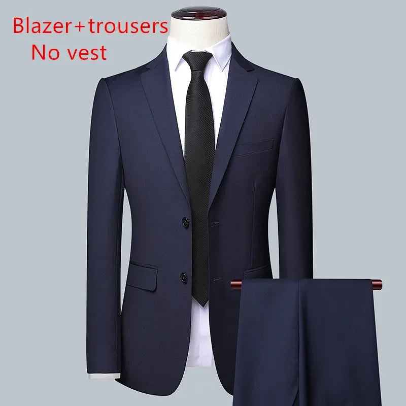 Men's Solid Color Business Suit Fashion Banquet Wedding Trend Groom Best Man Single 3/2/1