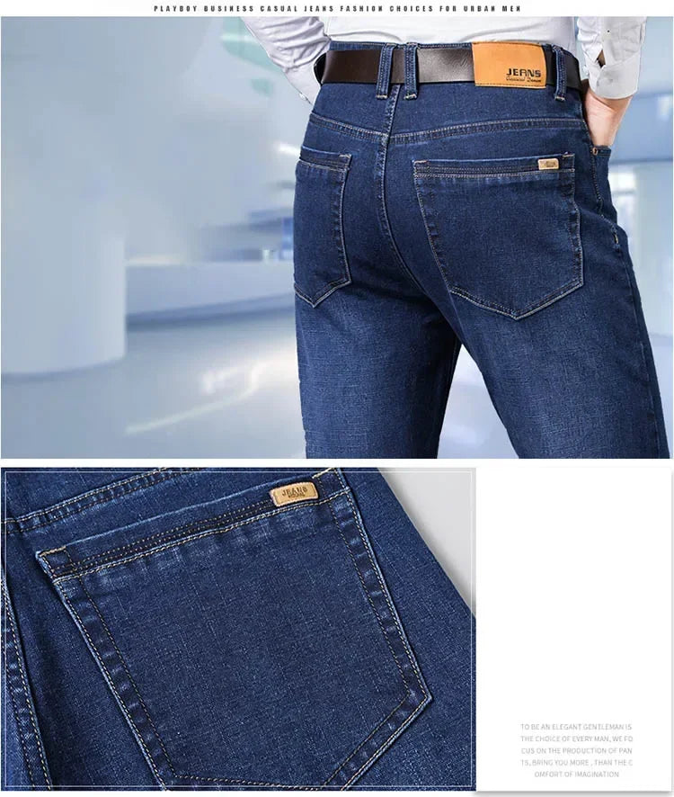 Tamanhos Grandes 40 42 44 46 2025 Nova Calça Casual Social Elástica Calça Jeans Azul Clássico Masculina Calça Jeans Solta Reta Masculina