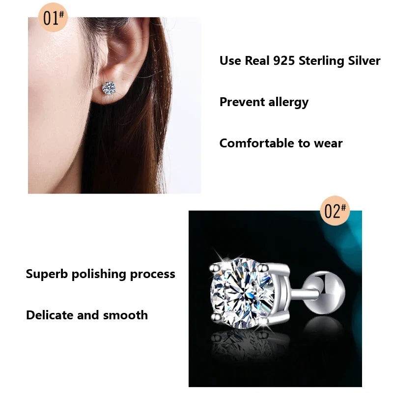 4 Prong Moissanite Screw Earrings 1 Carat D Color For Women Party Fine Jewelry S925 Sterling Silver Platinum Plated Earring