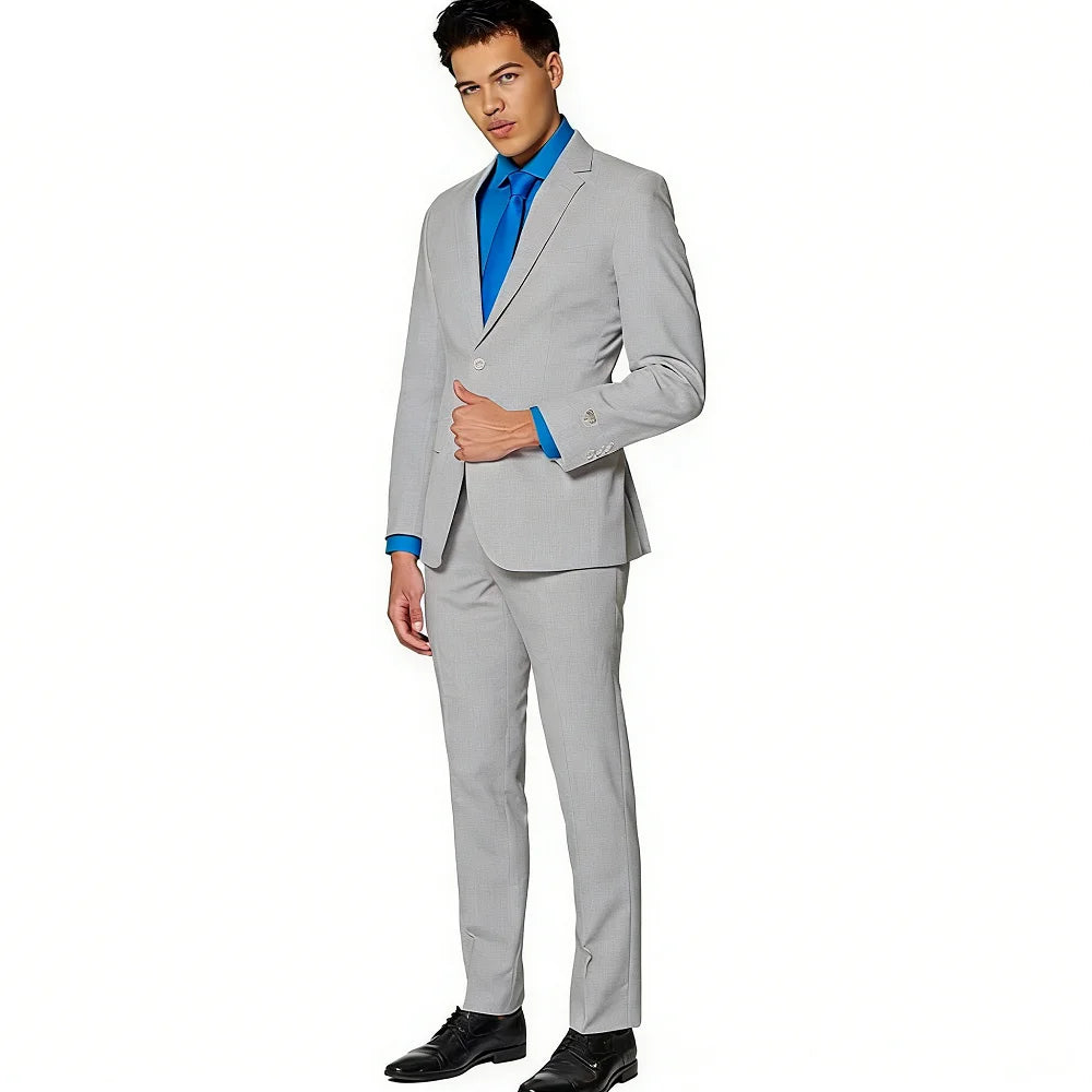 Men's 2-Piece Slim Fit Suit Set Breathable Polyester Wedding Groomsmen Formal Suit with Black Tie Option