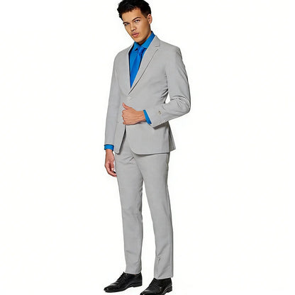 Men's 2-Piece Slim Fit Suit Set Breathable Polyester Wedding Groomsmen Formal Suit with Black Tie Option