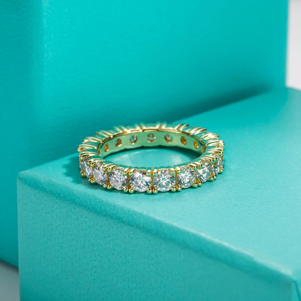 3.5mm D Color Moissanite Eternity Band Ring 925 Sterling Silver 14k Yellow Gold Plated Wedding Rings for Women Jewelry