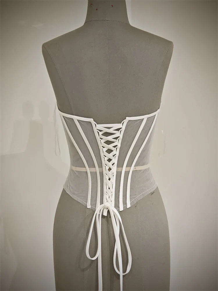 Custom Made Women Sexy Illusion Corset Tulle With Bones Wedding Dress Inner Wear Grils Shapewear Body Restraint Bodice Of Bride