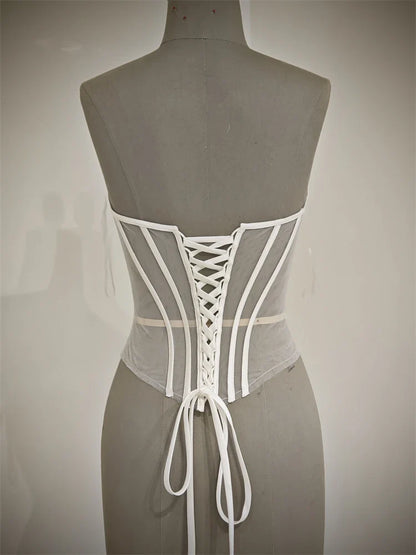 Custom Made Women Sexy Illusion Corset Tulle With Bones Wedding Dress Inner Wear Grils Shapewear Body Restraint Bodice Of Bride