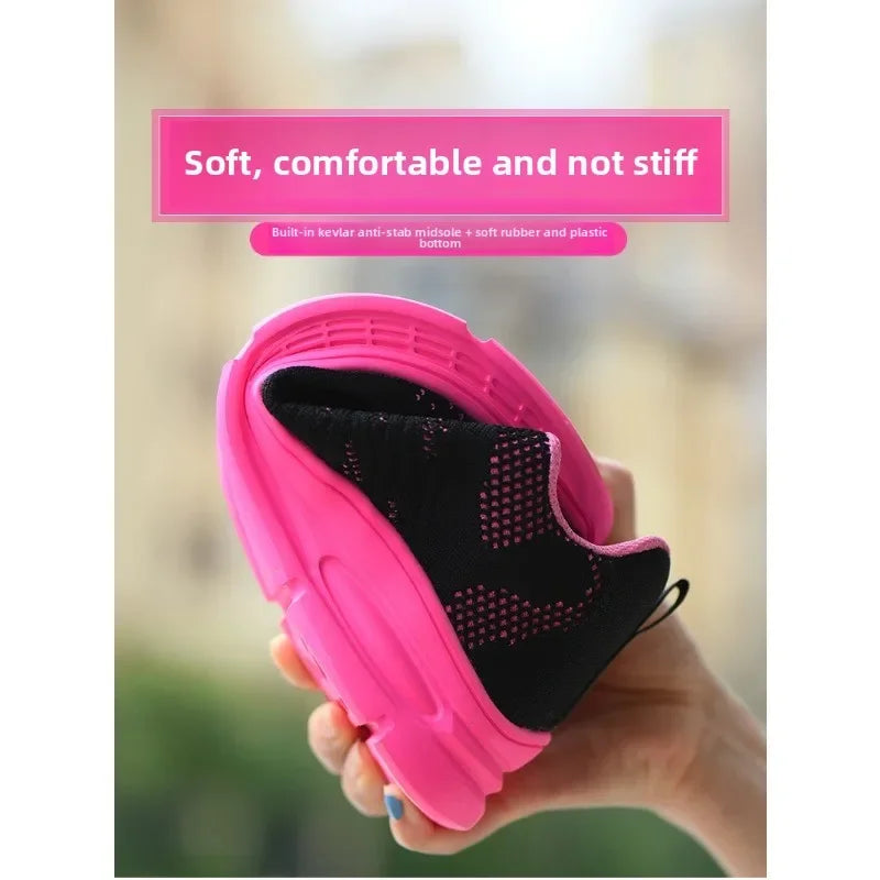 New Pink Work Shoes Women Work Sneakers Steel Toe Shoes Anti-smash Anti-puncture Safety Shoes Man Women Protective Shoes