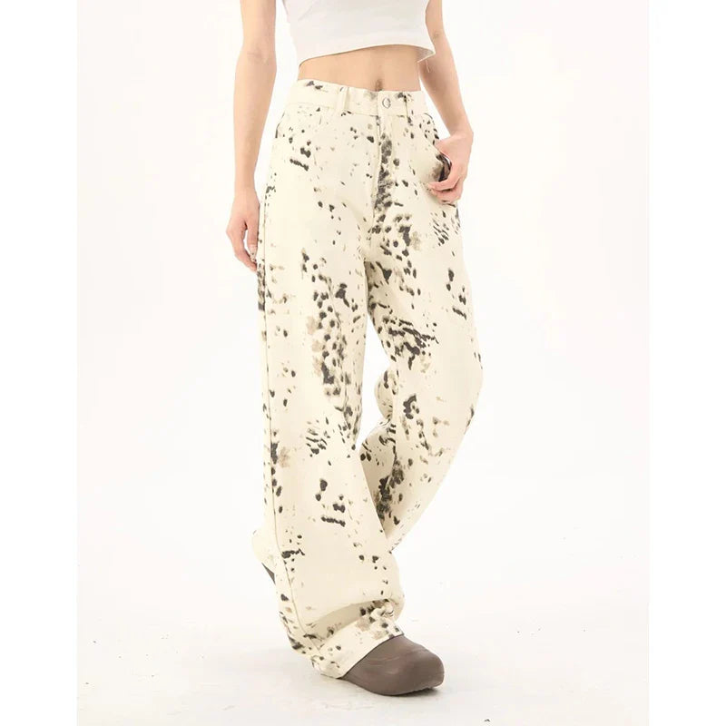 Female Chic Apricot Leopard Print Jeans