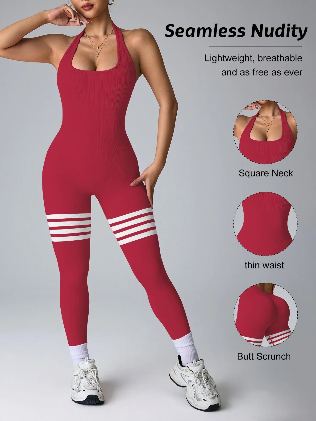 Women Line Backless Gym Yoga Jumpsuits Training Yoga Butt Lifting Workout Fitness Halter Rompers Bodysuita