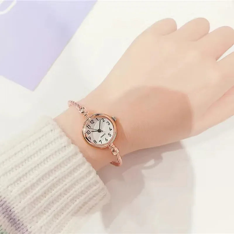Luxury Women's Watch Small Gold Bangle Bracelet Watches Stainless Steel Retro Ladies Quartz Wristwatch Female Thin Chain Clock