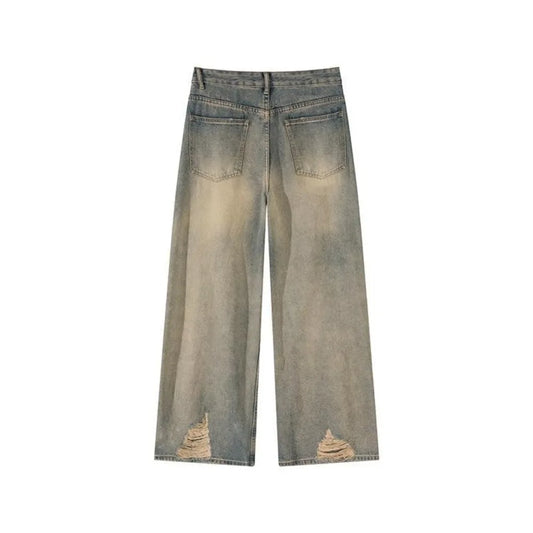 Ripped Jeans Men's Straight Loose Wide-leg American High Street Pants Retro Trousers Cotton Casual Pants Baggy Jeans