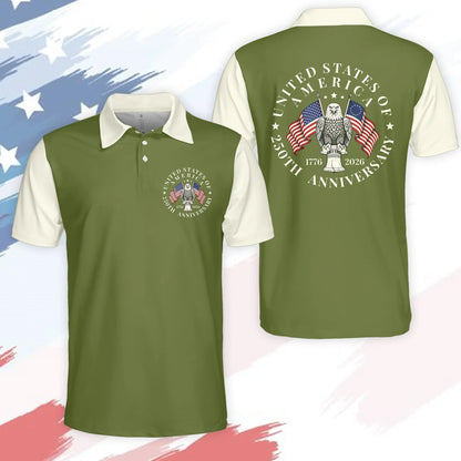 New Men USA 250th Anniversary Golf Polo Shirt 1776 2026 American Eagle Flag Patriotic Short Sleeve Casual Comfort Shirt