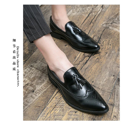 Pointed Toe Brogues Shoes Men Classic Casual Business Leather Shoes For Men Formal Social Party Leather Tassel Loafers Male