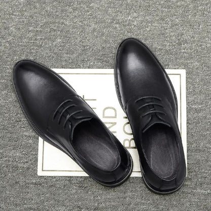 Men's Formal Business Shoes British Style Pointed Young Casual Shoes Thick Bottom Genuine Leather Increase Height Wedding Shoes