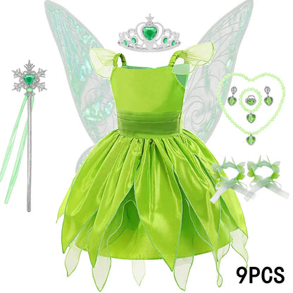 Childern Princess Dress For Girls LED Light With Flower Fairy Dress Up Kids With Wings Halloween Elves Party Tinker Bell Dress