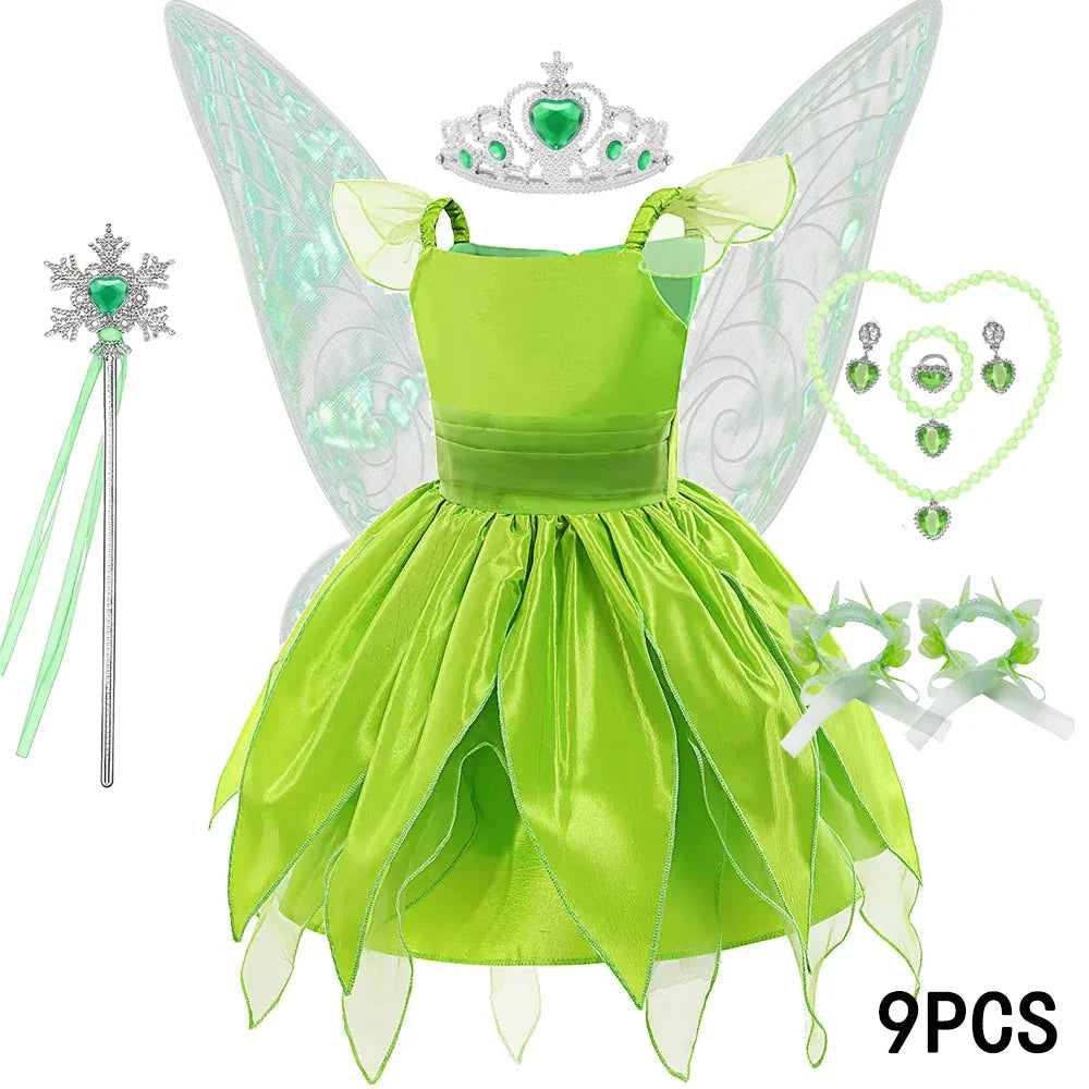 Childern Flower Fairy Dress Up Girls Princess Dress With Wings Halloween Elves Costume Carnival Party Tinkerbell Bell Dress