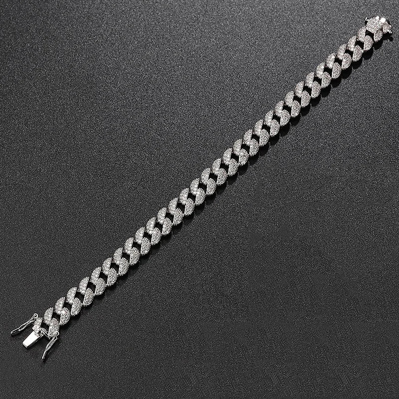 Full 1.1mm D Color Moissanite Cuban Bracelet For Man Women 925 Silver Pass Diamond Test 9.3mm Wide Link Chain Bracelets