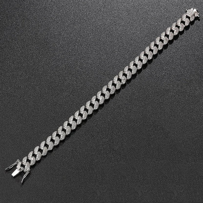 Full 1.1mm D Color Moissanite Cuban Bracelet For Man Women 925 Silver Pass Diamond Test 9.3mm Wide Link Chain Bracelets