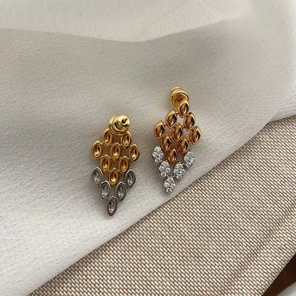 Cz stone pave rhombus chain dangle earrings for women geometric statement earrings party dainty jewelry delicate new in 2025