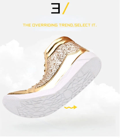 Man High Top Sneakers Luxury Glitter Men Ankle Boots Fashion Non-slip Casual Shoes High Quality Hip Hop Men Boots 2024
