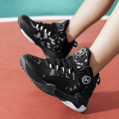 Trendy Breathable Basketball Shoes for Teen Young Outdoor Running Sneaker Black Children's Boy Casual Sport Walking Shoes