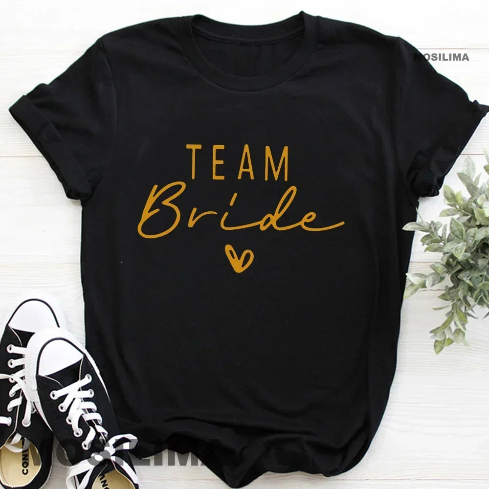 Women Cotton T Shirt Team Bride Bachelorette Party Shower Hen Party Bridesmaid Print T-Shirt 2024 Girls Wedding Female Tops
