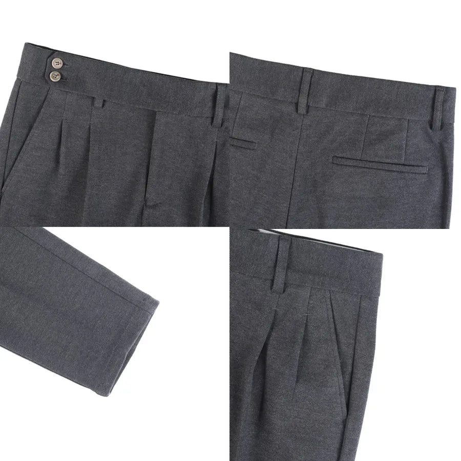 Men's Slim Fit Naples Business Casual Trousers Made of Autumn and Winter Wool, Thickened for Warmth, Classic Ankle-length Pants.