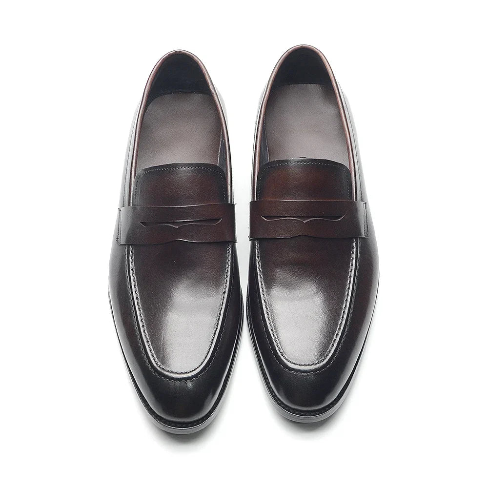 Luxury Brand Slip-On Men's Dress Shoes Genuine Leather Italian Penny Loafers Brown Blue Black Wedding Party Formal Footwear Male