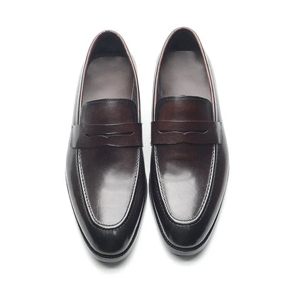 Luxury Brand Slip-On Men's Dress Shoes Genuine Leather Italian Penny Loafers Brown Blue Black Wedding Party Formal Footwear Male