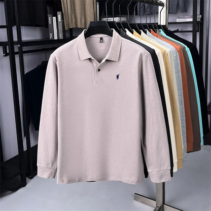 100% Pure Cotton Long Sleeved Men's Polo Shirt Hot Selling Brand Autumn Season Exquisite Pony Embroidery Breathable Top T-shirt