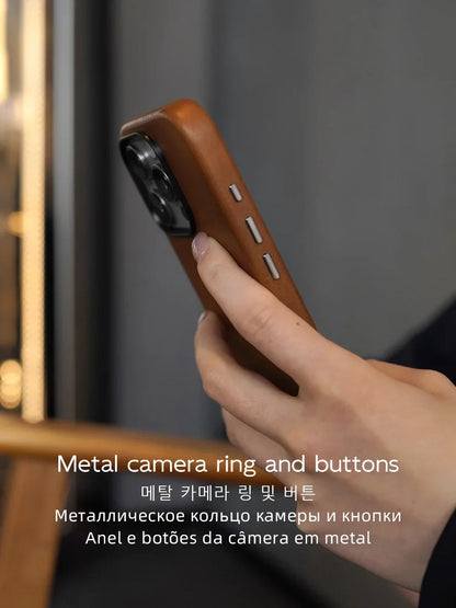 Magnetic Genuine Leather Case for iPhone 17 16 Pro Max 15 14 Compatible with MagSafe Nature Cowhide Retro Phone Cover