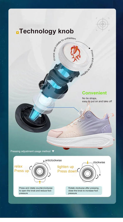 New Glow-in-the-dark Rotary Roller Skates Girls Invisible Four-wheel Retractable Walk-on Shoes Boy for Students Sizes 29-41