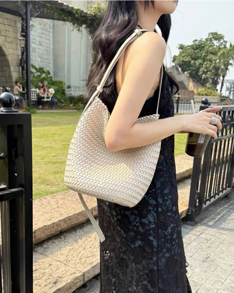 luxury woman handbagNew high end Hand-woven genuine leather women's bag large capacity shoulder tote bag underarm bag bucket bag