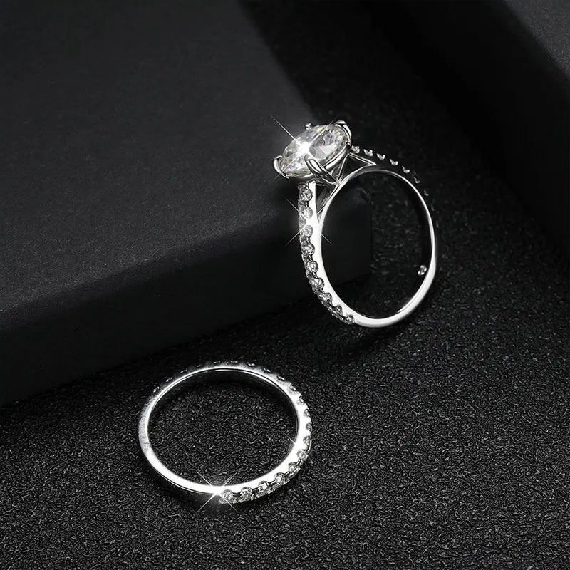 D VVS1 Moissanite Rings for women Sparkling Diamond Bridal Sets with GRA s925 Sterling Sliver Plated 18k Eternity Band