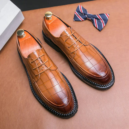 Sapatos sociais masculinos de couro com cadarço estilo britânico casual respirável formal estilo coreano