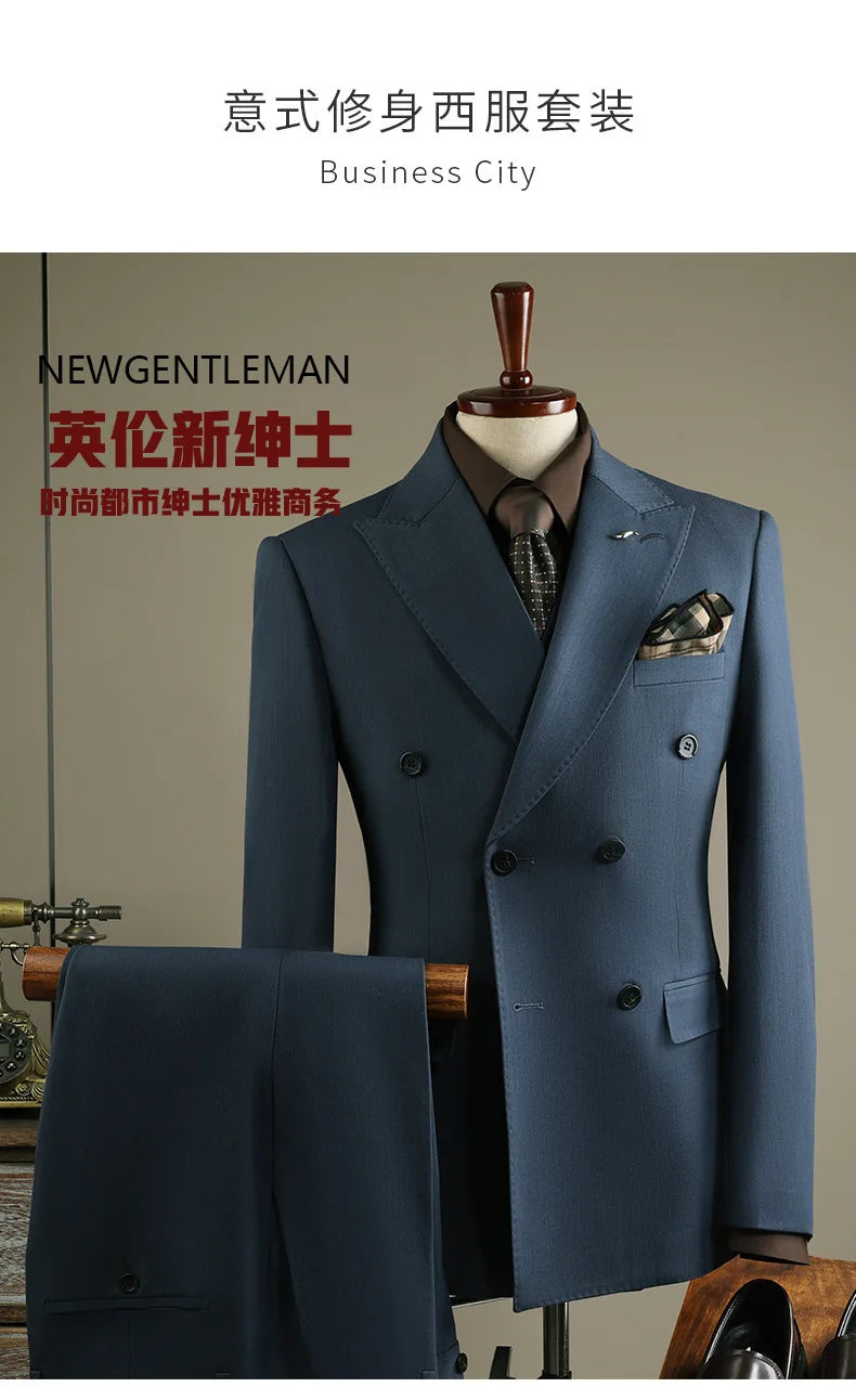 Terno Masculino de Alta Qualidade Formal Social Slim Fit Abotoamento Duplo Listrado Conjunto de Terno Noivo Casamento Roupa de Festa Smoking Roupa Masculina