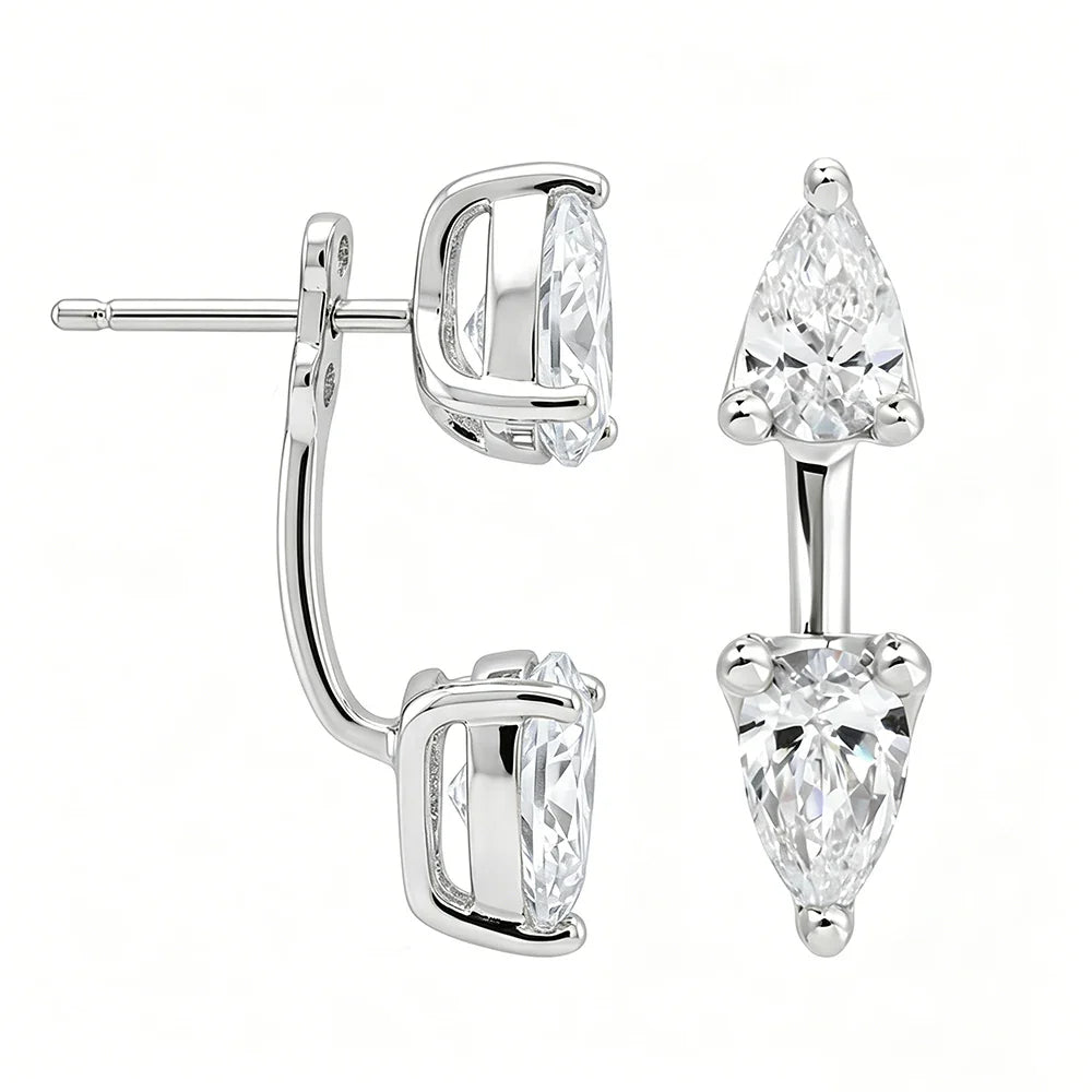 2 Stone Pear Cut Moissanite Stud Earrings for Women S925 Silver 2cttw All Lab Diamond Earring Pierced Ear Fine Jewelry Gift