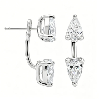 2 Stone Pear Cut Moissanite Stud Earrings for Women S925 Silver 2cttw All Lab Diamond Earring Pierced Ear Fine Jewelry Gift