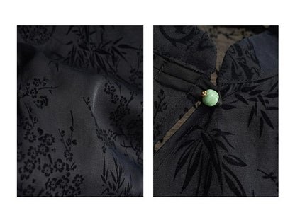 Retro Thin Shirt New Chinese Style Cheongsam Top Black Jacquard Short Sleeve T-shirt Summer Mature Fashion Women's Clothing
