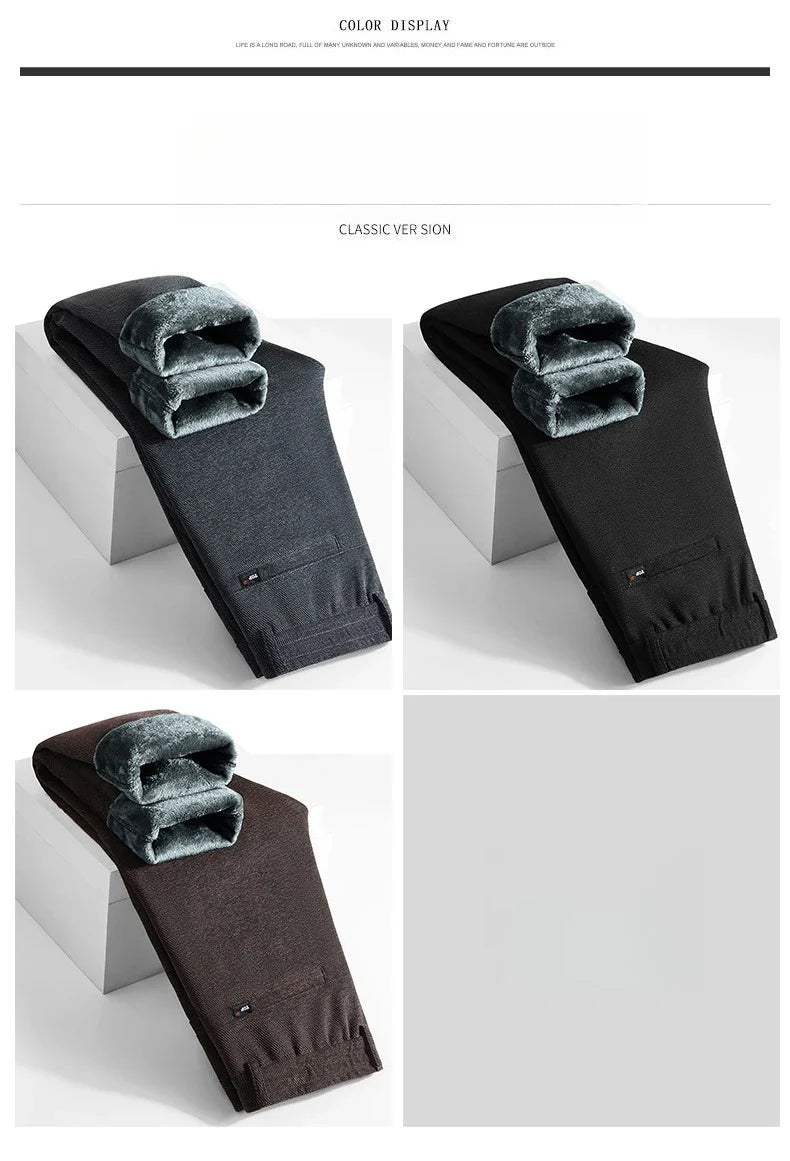 Men's Winter Fleece Elastic Casual Pants Thick Warm Soft Business Stretch Slim Trousers Streetwear Fashion Korean Brand Clothes