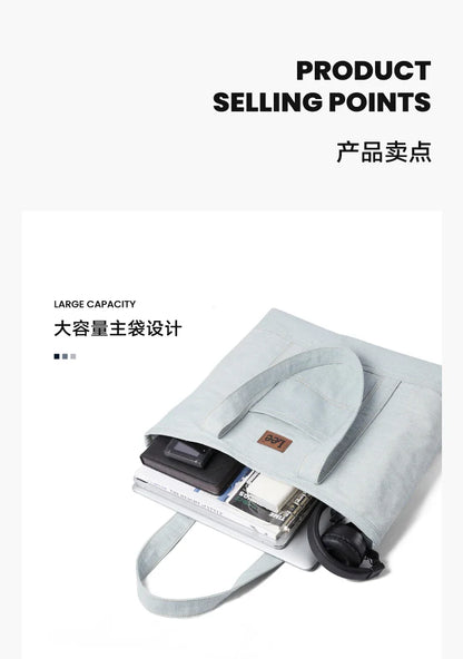 Unisex Utility Canvas Leather Zipper Tote Bag Casual Denim Daily Shopping Handbag Women Man Durable Student School Book Bag