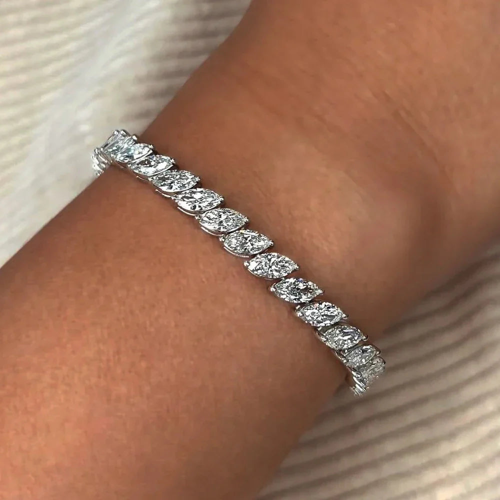 0.5carat Marquise Cut Moissanite Tennis Bracelets for Women Men  925 Silver Plated 18k Gold Lab Diamond Bangle with Certificate