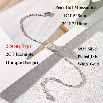 1/2CT Marquise Pear Cut Moissanite Solitaire Link Bracelet Women s925 Silver Bezel Setting Lab Diamond Bridal Wrist Chain