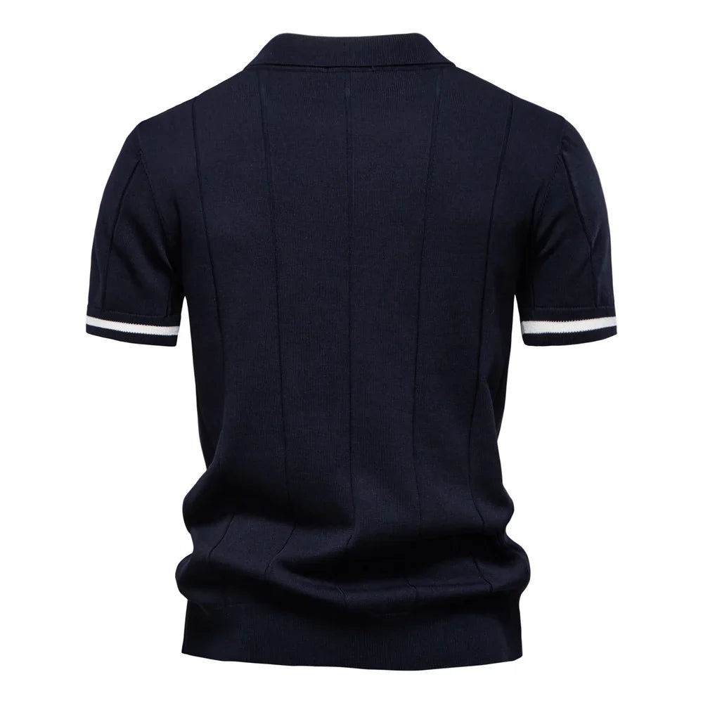 Men's Solid Color Sport Zipper Polo Shirt Athletic Social Polo Shirts for Men Office Slim Fit Polo