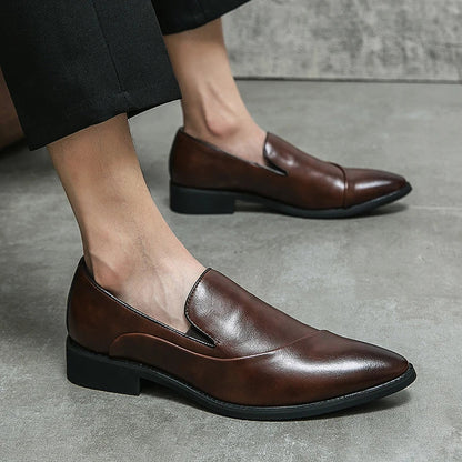 Casual Leather Shoes Large Size Men Business Shoes 2026 New Slip on Pointed leather Loafers Hand Polished Leather Casual Shoes
